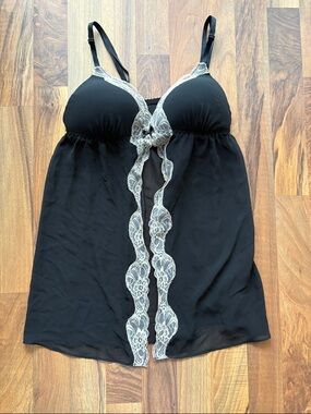 Apt. 9 Black Lace Babydoll Lingerie Nightgown Women’s Size L Sheer Adjustable